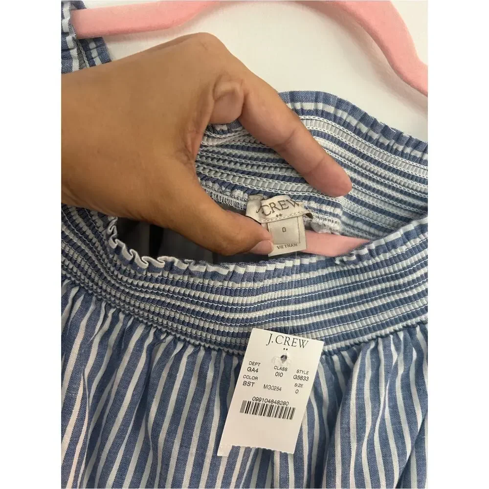 NWT J.Crew Factory Size 0 Blue Stripe Coastal Preppy Linen Shift Dress